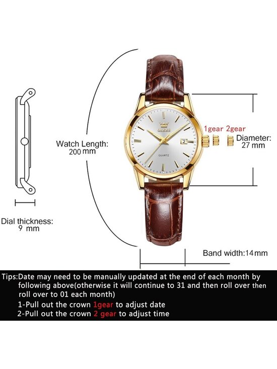 Olevs Women\'s White And Brown Leather Analog Waterproof Reloj Mujer Luxury Watch